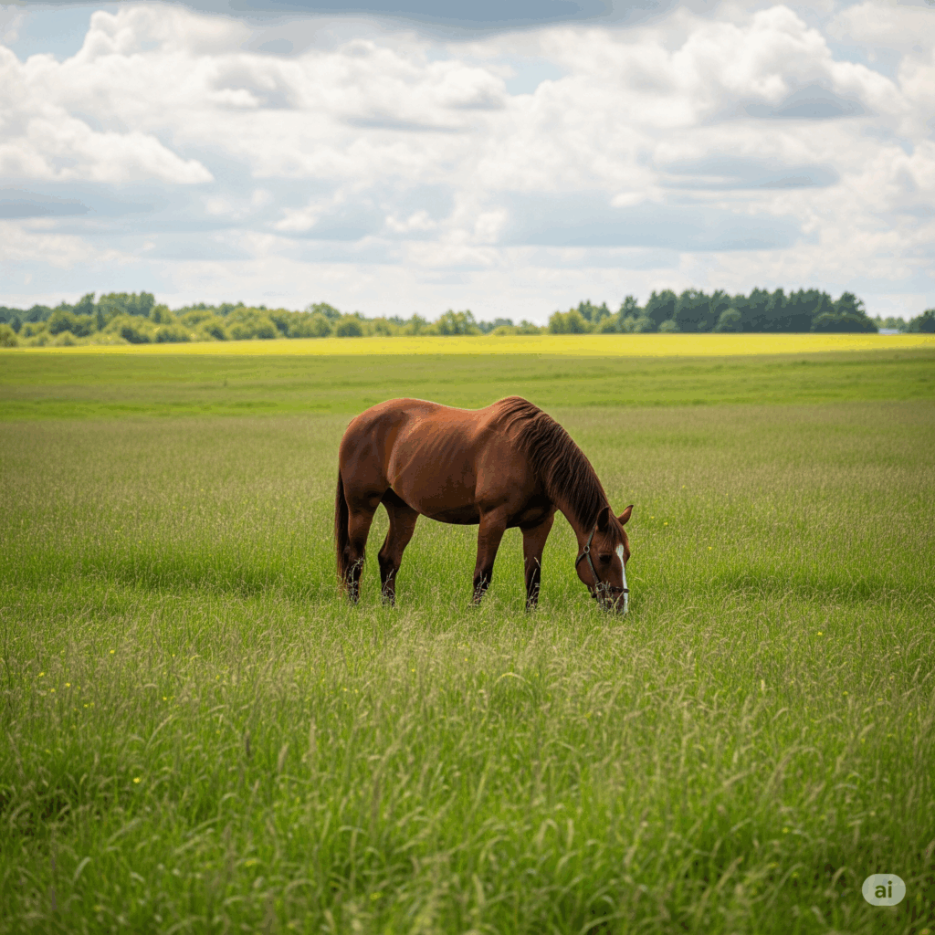Grasendes Pferd auf einer Weide